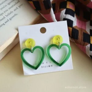 Stylish Heart Earrings- Green