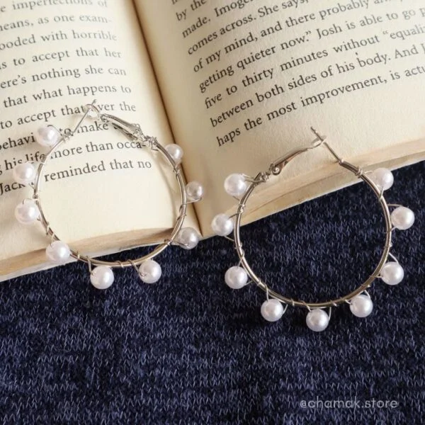 Silver Pearl Hoop Earrings