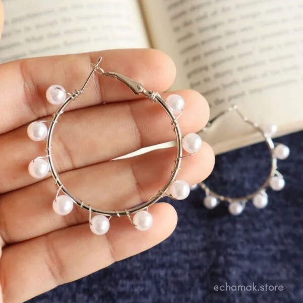 Silver Pearl Hoop Earrings