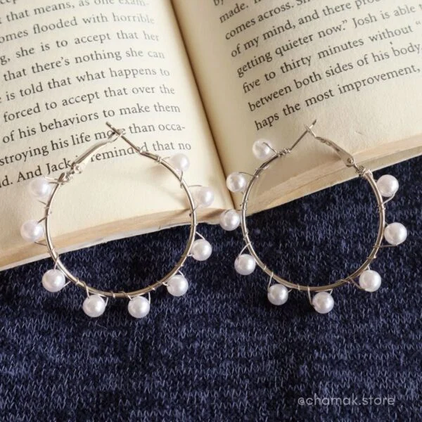 Silver Pearl Hoop Earrings