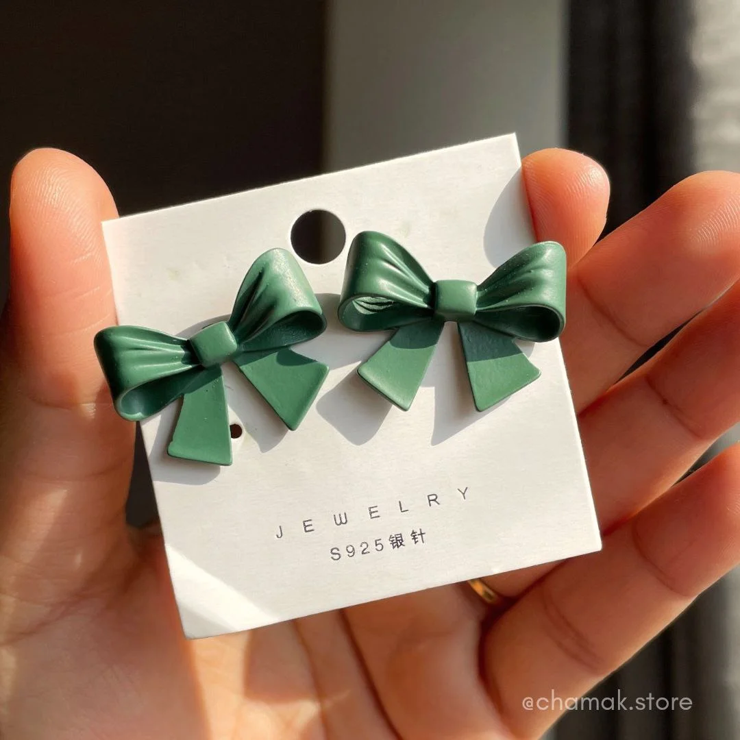 Green Bow Earrings