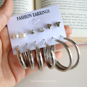 Set Of 6 Silver Earrings- Combo Earrings