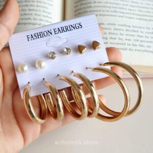 Set Of 6 Golden Earrings- Combo Earrings