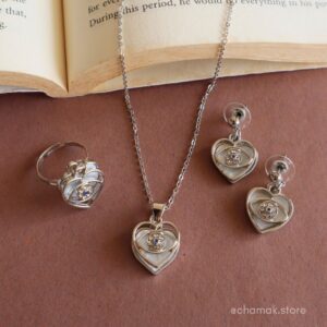 Combo Of Evil Eye Heart Necklace, Earrings & Ring