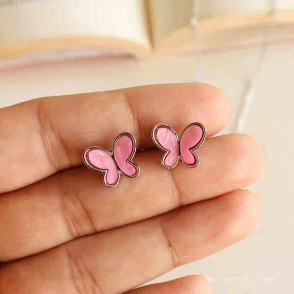 Pink Butterfly Combo Of Necklace, Earrings & Ring