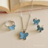 Blue Butterfly Combo Of Necklace, Earrings & Ring