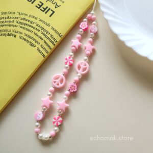 Pink Color Beaded Phone Charm