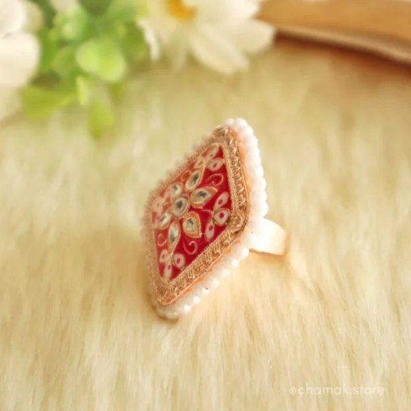 MEHAR- Rani Pink Kundan Meenakari Ring