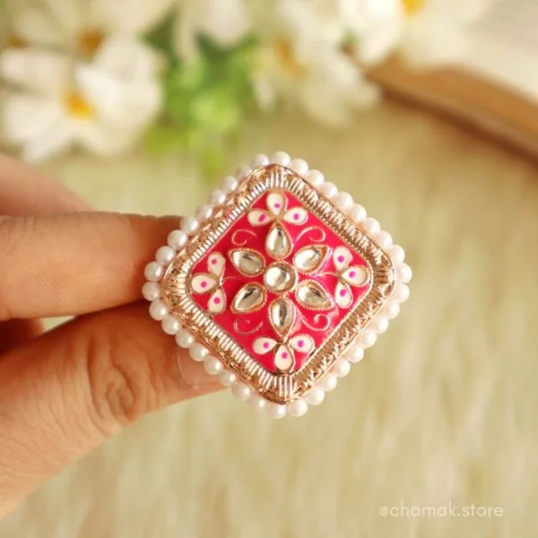 MEHAR- Rani Pink Kundan Meenakari Ring