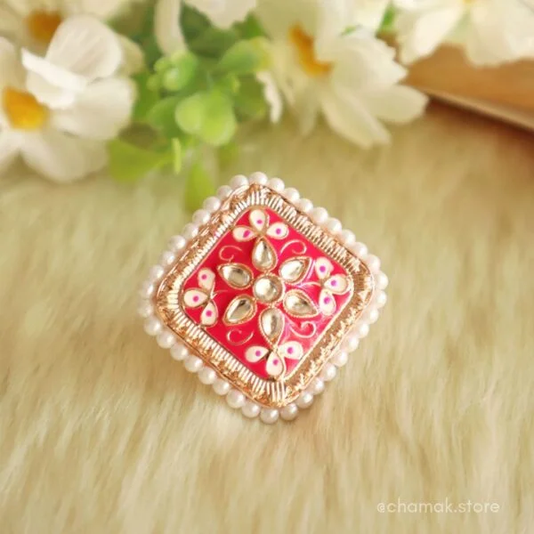 MEHAR- Rani Pink Kundan Meenakari Ring