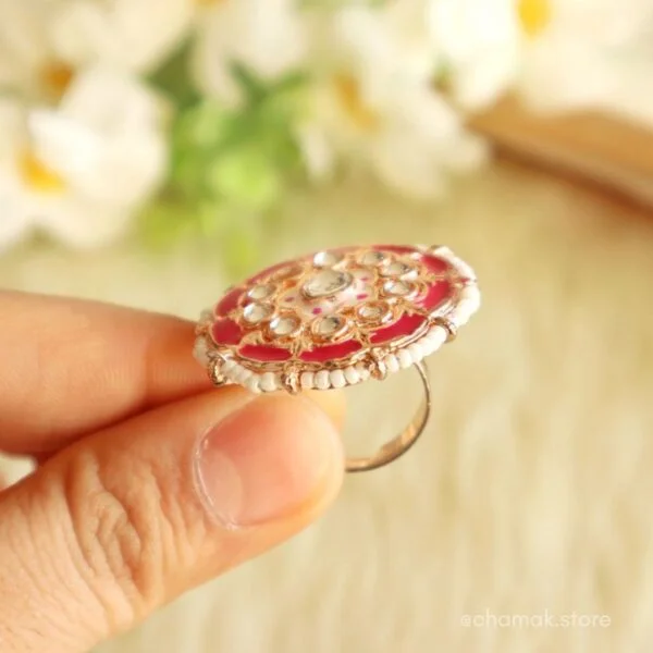 NIHIRA- Rani Pink Kundan Meenakari Ring