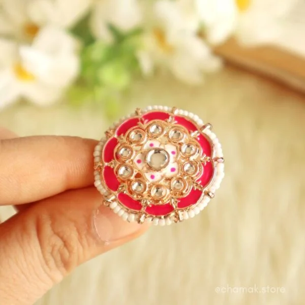 NIHIRA- Rani Pink Kundan Meenakari Ring