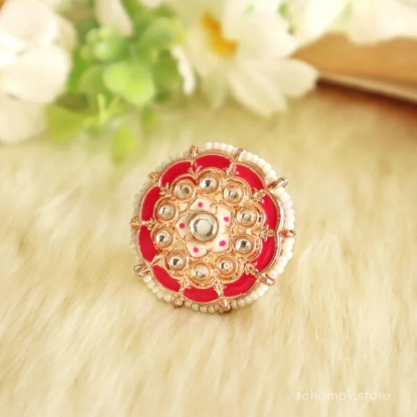 NIHIRA- Rani Pink Kundan Meenakari Ring