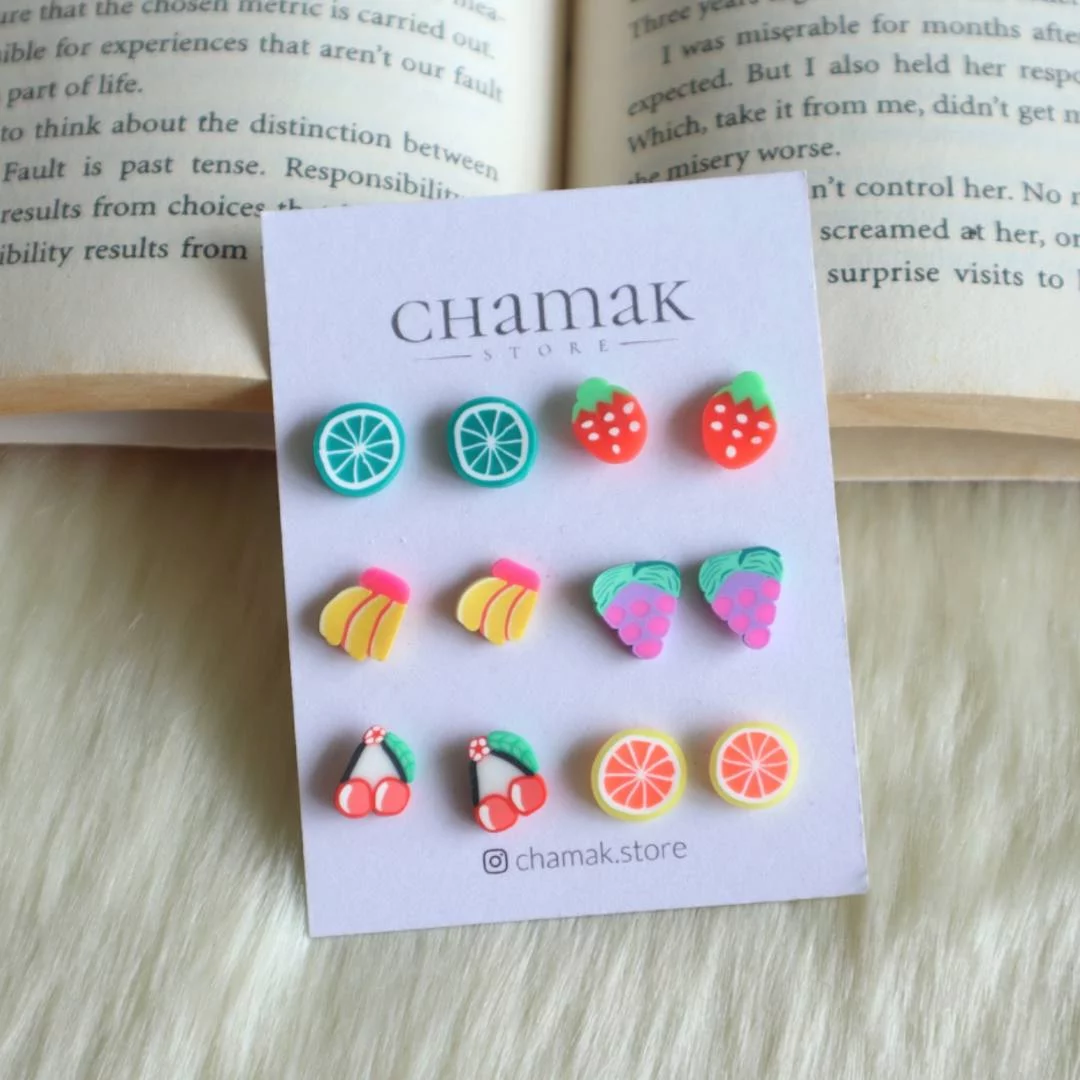 6 Pair Of Cute Fruit Studs Card