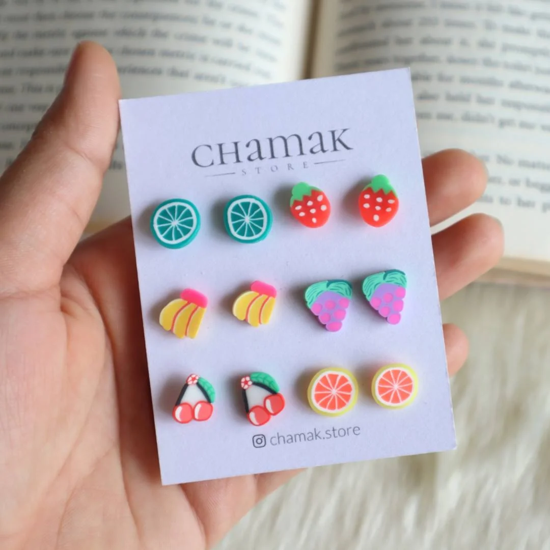 6 Pair Of Cute Fruit Studs Card