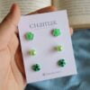 Set Of 3 Stud Earrings Card- Green