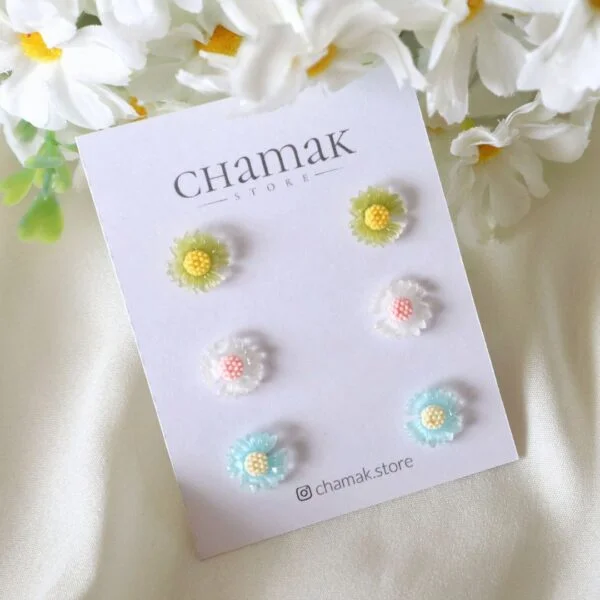 3 Pair Of Flower Stud Earrings Card-II