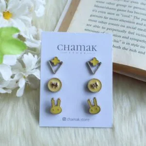 Set Of 3 Stud Earrings Card- Yellow