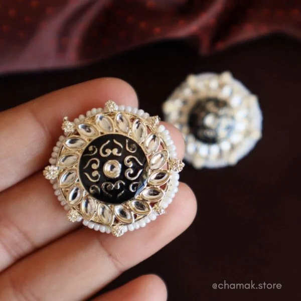 MAAHI- Black Kundan Meenakari Earrings