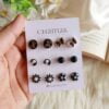 Set Of 6 Pair Of Stud Earrings- Black