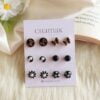 Set Of 6 Pair Of Stud Earrings- Black