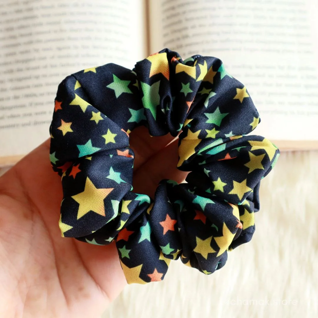 Blue Color Star Printed Scrunchie