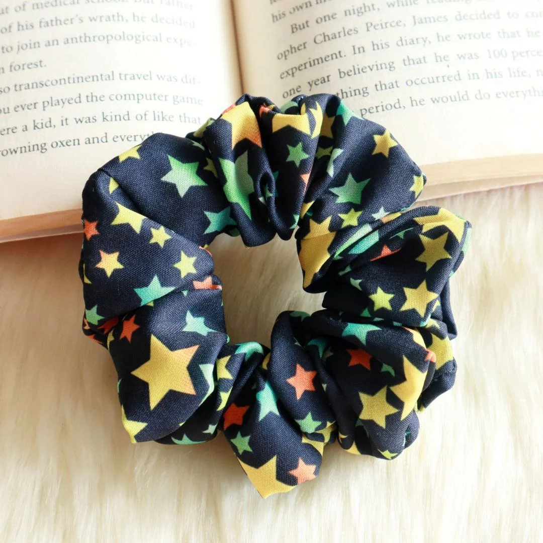 Blue Color Star Printed Scrunchie
