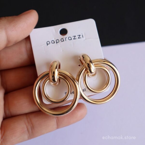 Double Loop Golden Stud Earrings