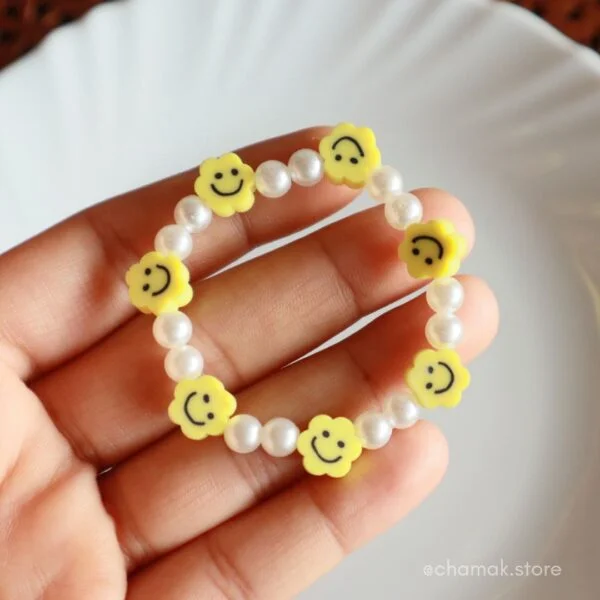Pearl Yellow Smiley Beaded Bracelet