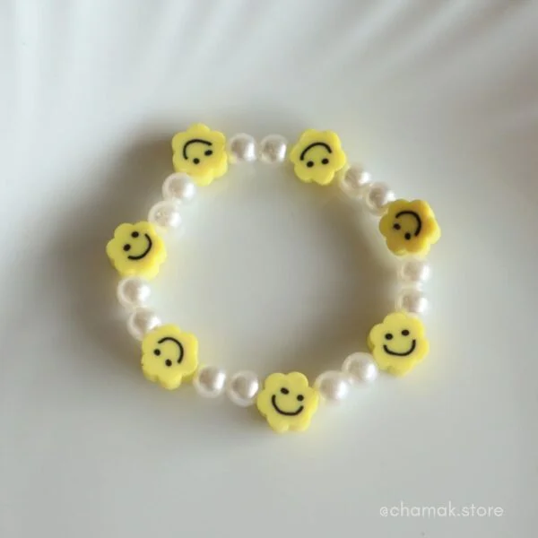 Pearl Yellow Smiley Beaded Bracelet