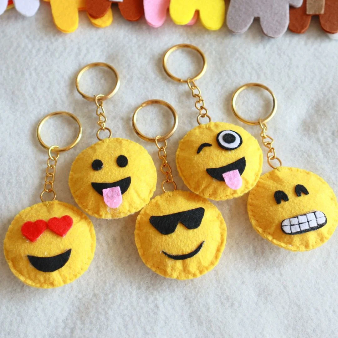 Set Of 5 Cute Emoji Keychains | Handmade Felt Keychains