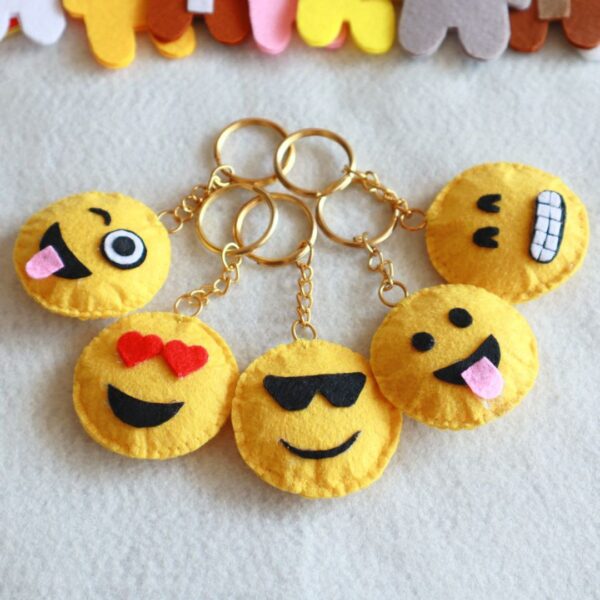 Set Of 5 Cute Emoji Keychains | Handmade Felt Keychains
