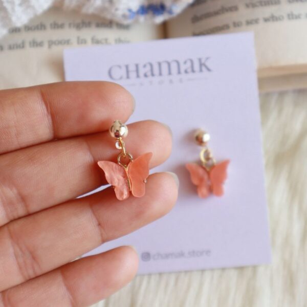 Cute Minimal Butterfly Earrings-Peach