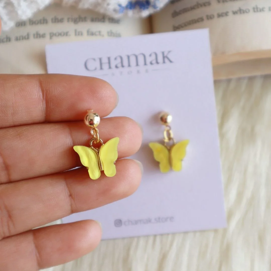 Cute Minimal Butterfly Earrings-Yellow