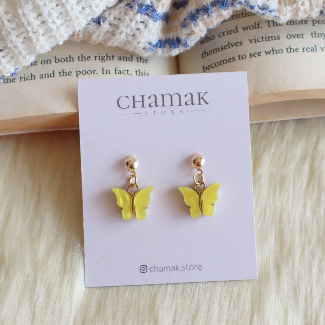 Cute Minimal Butterfly Earrings-Yellow