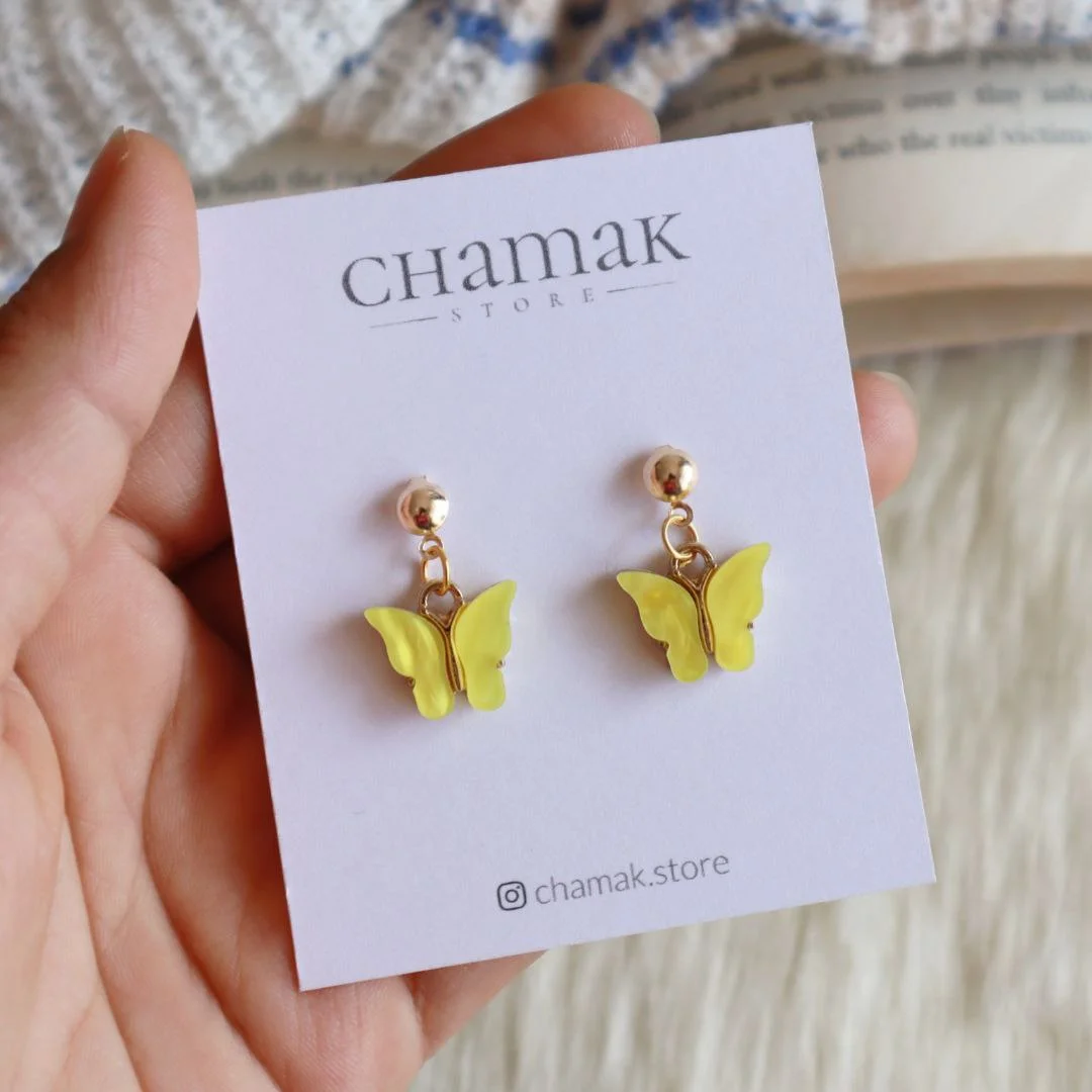 Cute Minimal Butterfly Earrings-Yellow