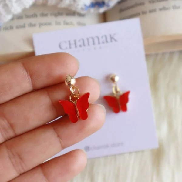 Cute Minimal Butterfly Earrings-Red