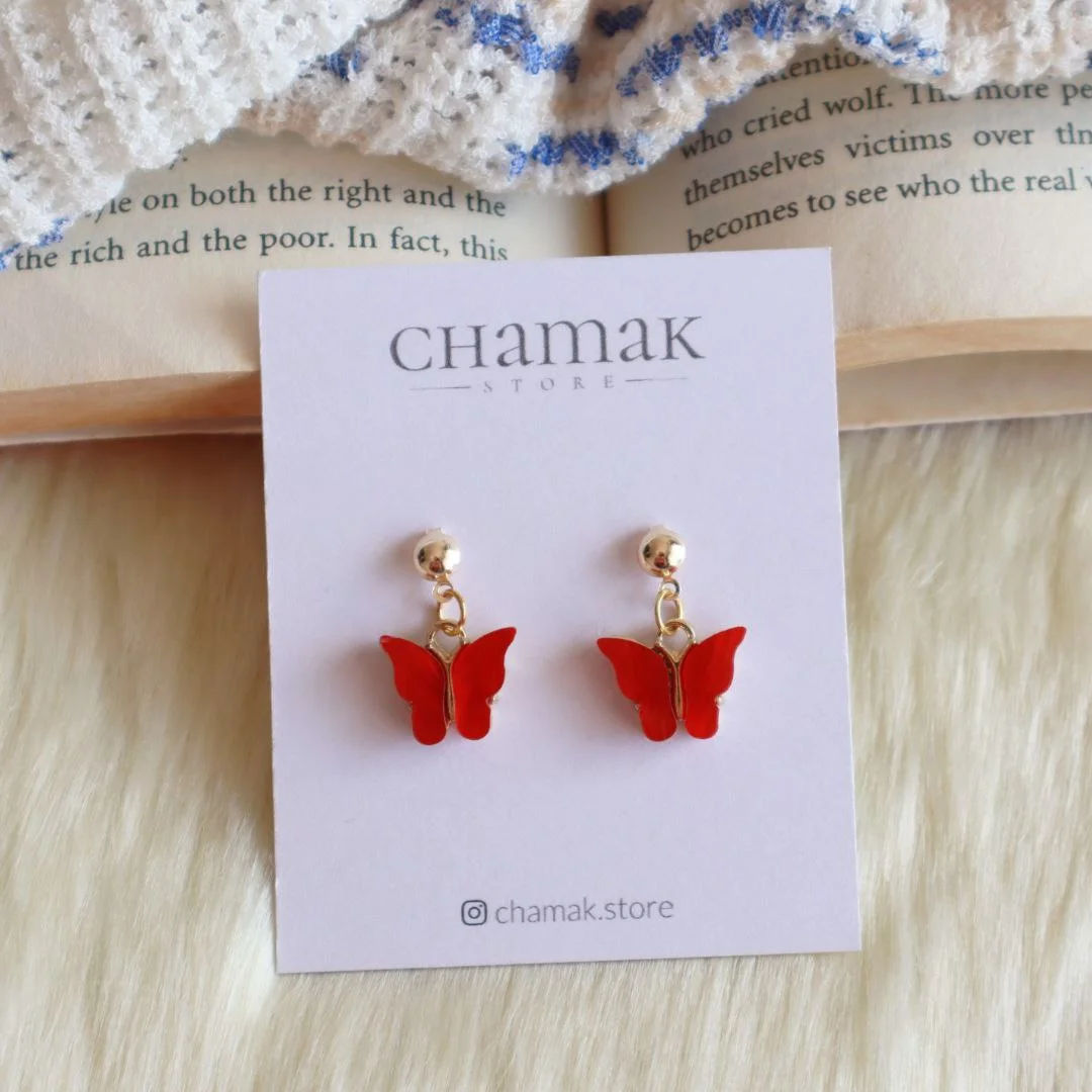 Cute Minimal Butterfly Earrings Red chamakstore