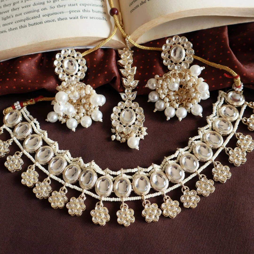 NADIRA- Kundan Necklace Set With Earrings & Maang Tikka