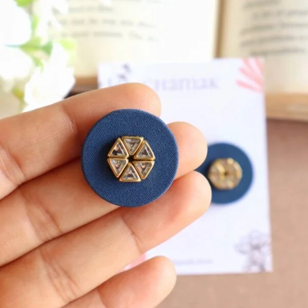 Blue Kundan Fabric Stud Earrings