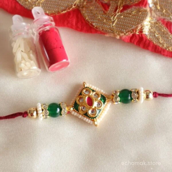 Beautiful Kundan Rakhi With Roli-Chawal Pack