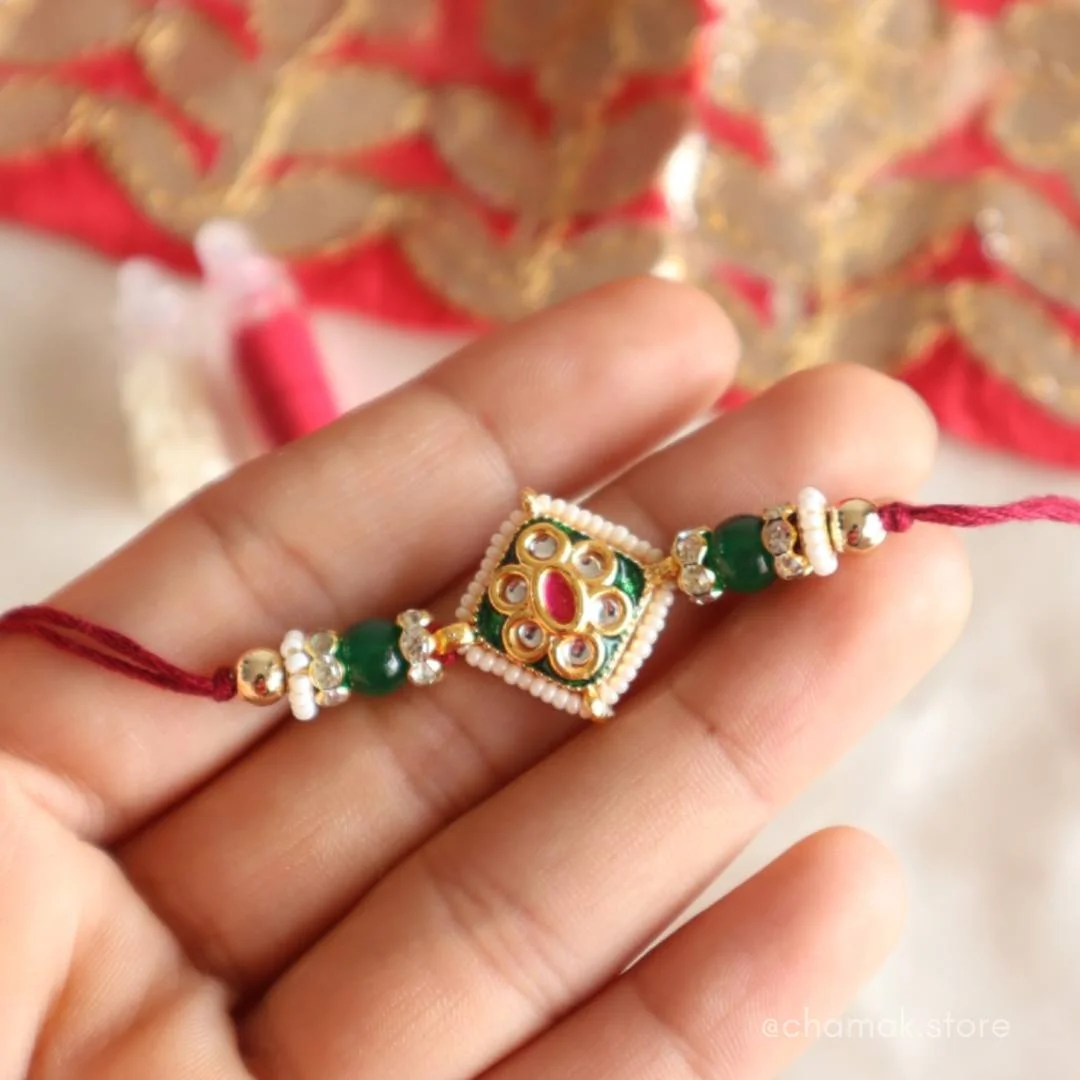 Beautiful Kundan Rakhi With Roli-Chawal Pack