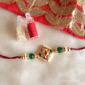 Beautiful Kundan Rakhi With Roli-Chawal Pack