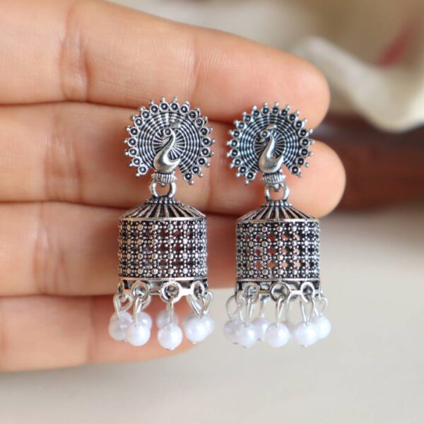 PEACOCK Small Oxidised Jhumka Earrings