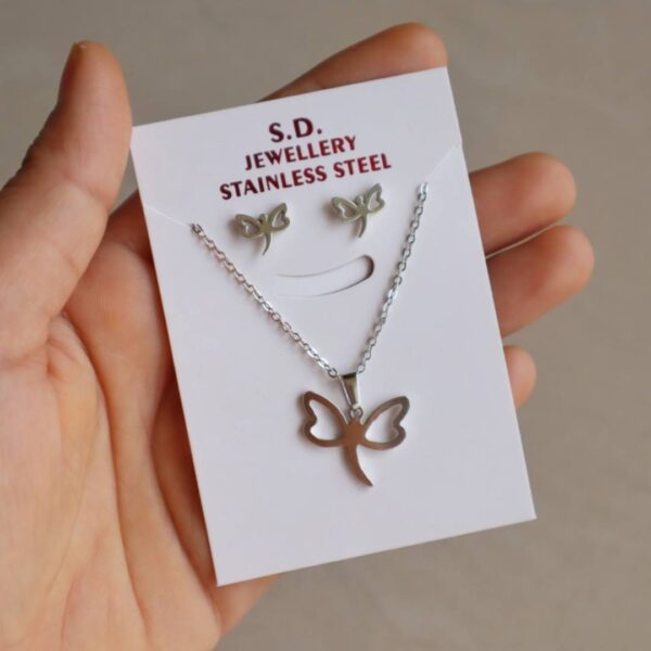 Set of Stainless Steel Butterfly Necklace & Earrings
