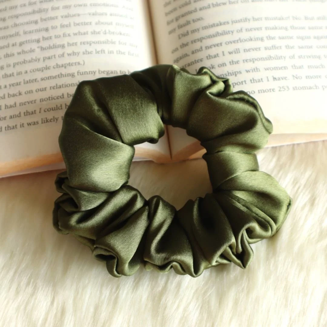 Green Satin Scrunchie