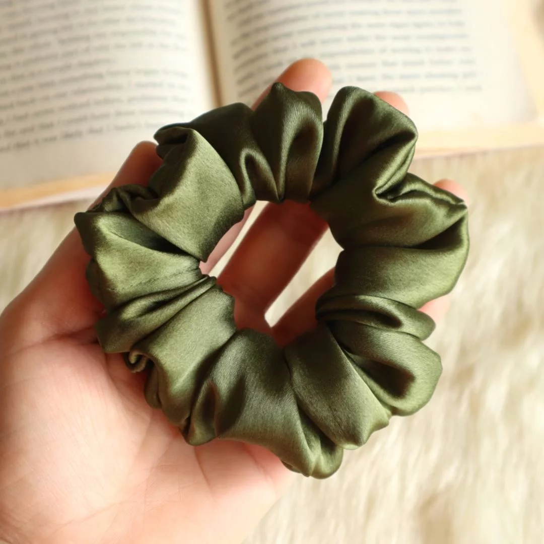 Green Satin Scrunchie