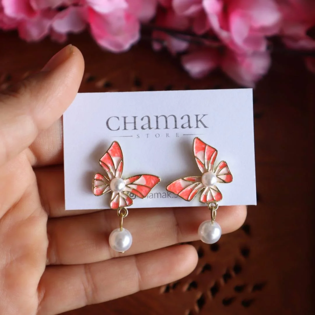 Butterfly Pearl Drop Earrings- I