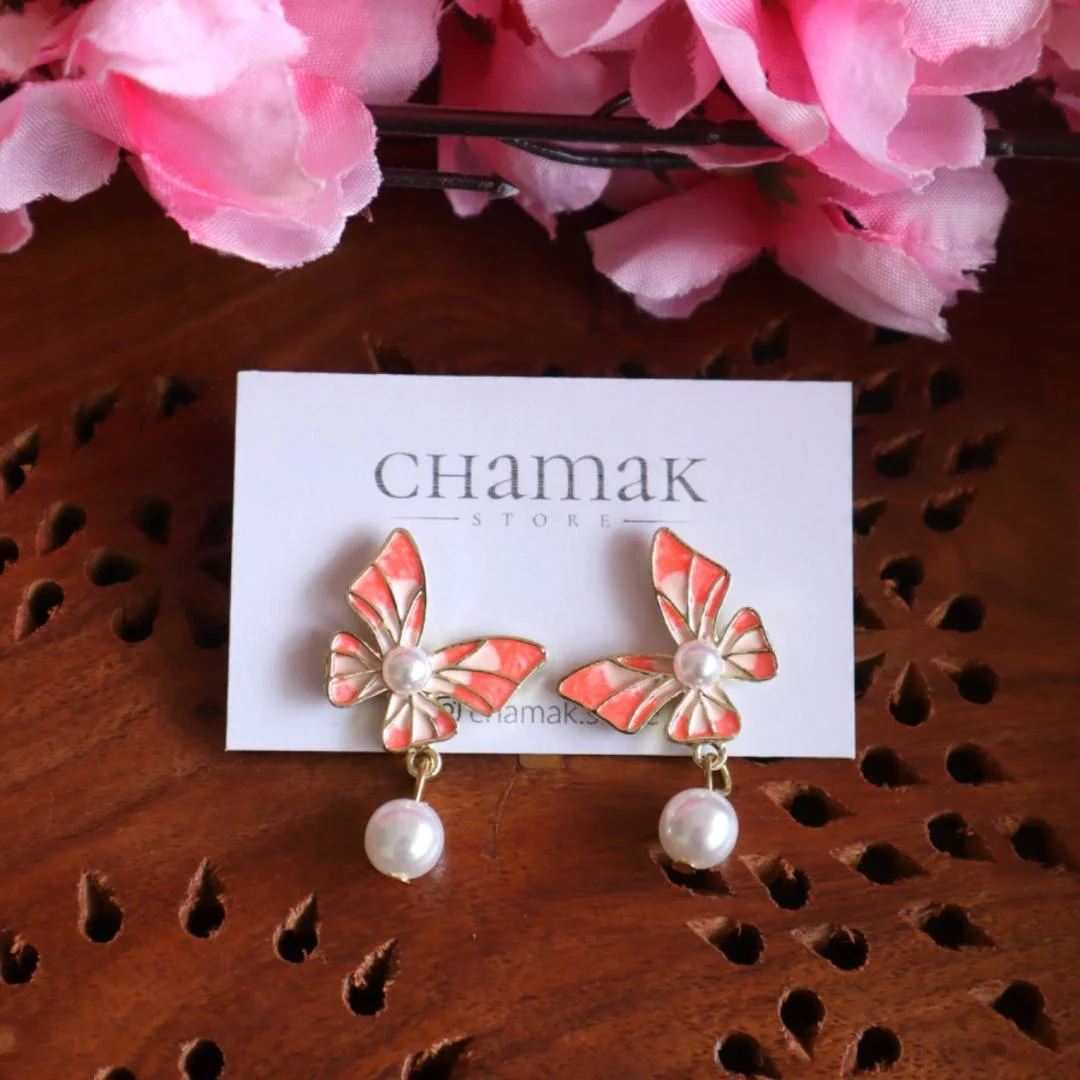 Butterfly Pearl Drop Earrings- I