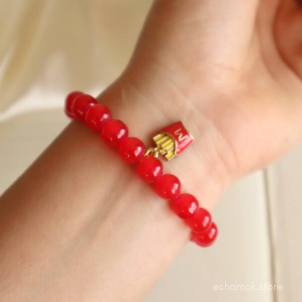 Red Beaded Bracelet With Fries Charm